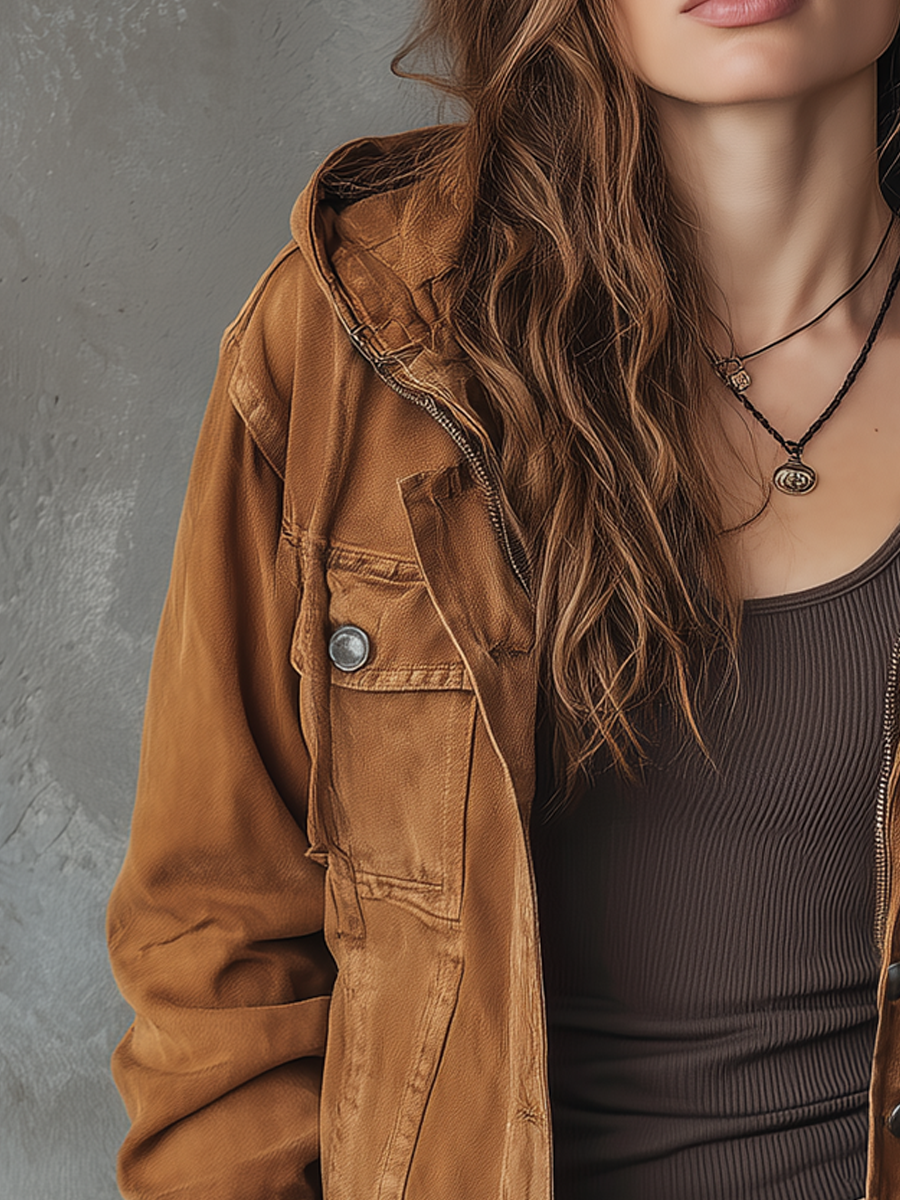 Vintage Washed Hooded Worker Jacket