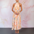 Thaliaona - Elegant fitted watercolour print dress
