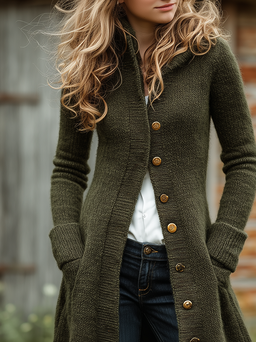 Vintage Stand Collar Slim-fit Knitted Jacket