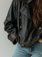 Vintage Double-breasted Lapel Eco-friendly Leather Jacket