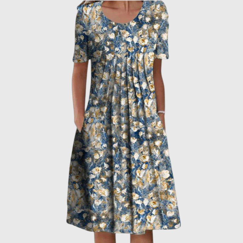 Rheaara - Elegant Tummy Flattering Midi Dress