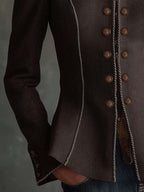 Vintage Military-Inspired Brown Fitted Jacket