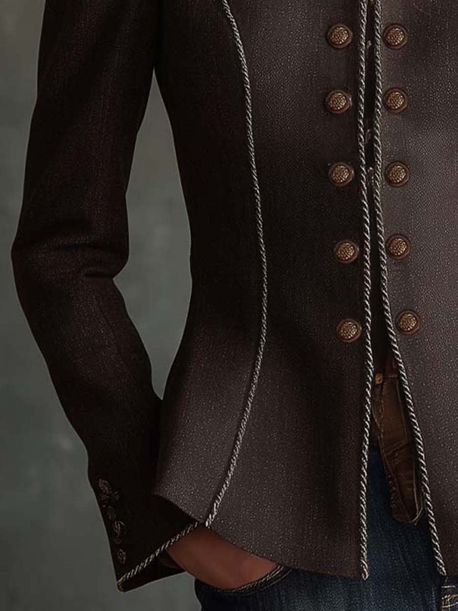 Vintage Military-Inspired Brown Fitted Jacket