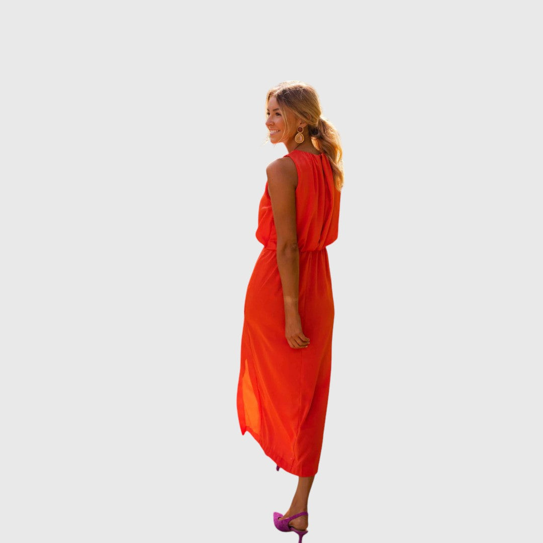Chione - Halter Slit Midi Dress