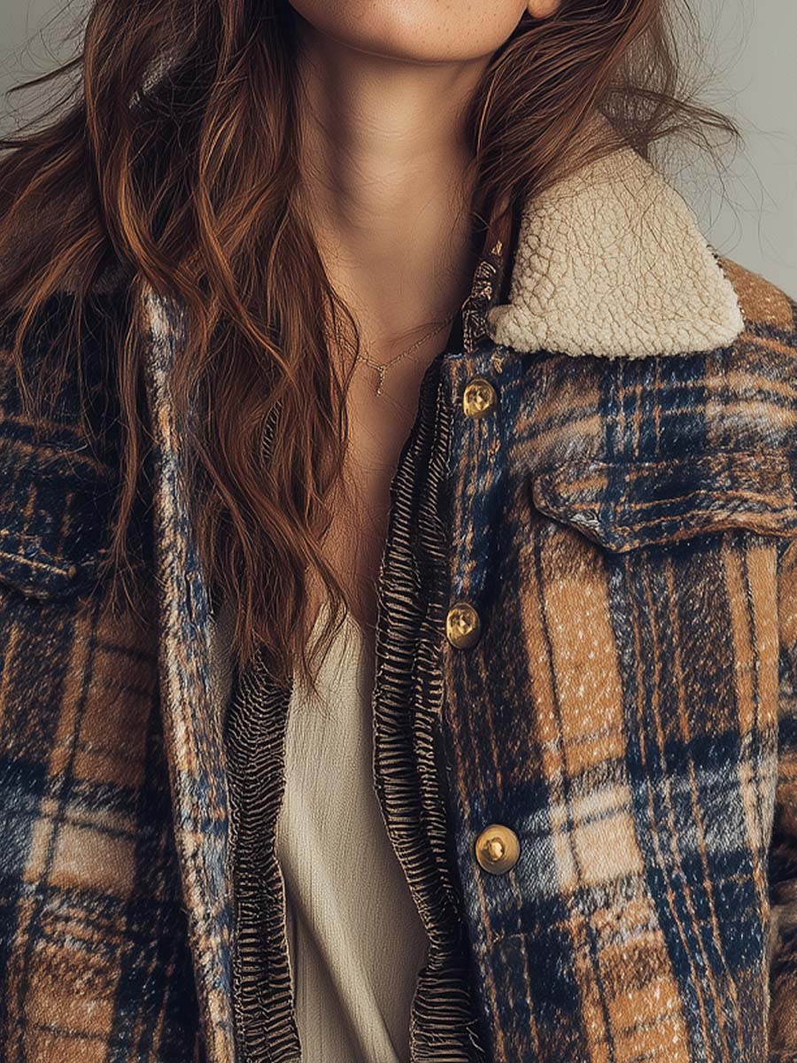 Vintage Plaid Sherpa-Lined Jacket