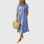 Hecate - Striped maxi dress with lapels and buttons