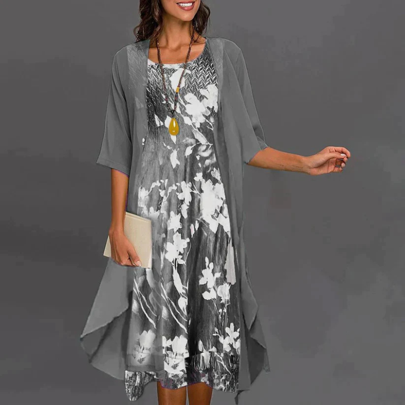 Clytie - Ladies dress with floral pattern and blazer