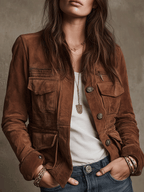 Vintage Brown Suede Utility Jacket