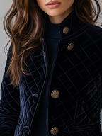 Chic Velvet Diamond-quilted Padded Short Jacket