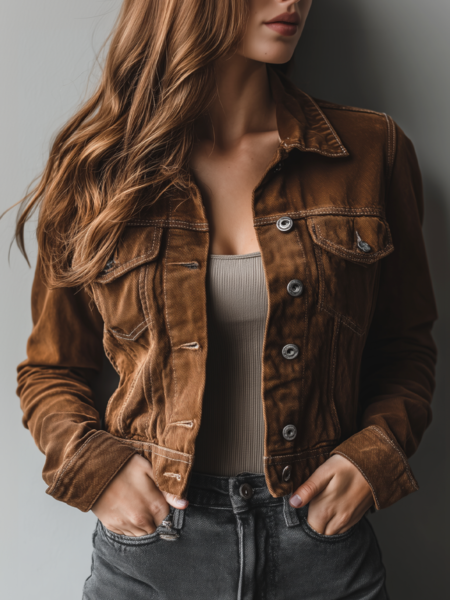 Vintage Brown Denim Trucker Jacket