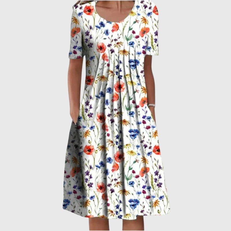 Rheaara - Elegant Tummy Flattering Midi Dress
