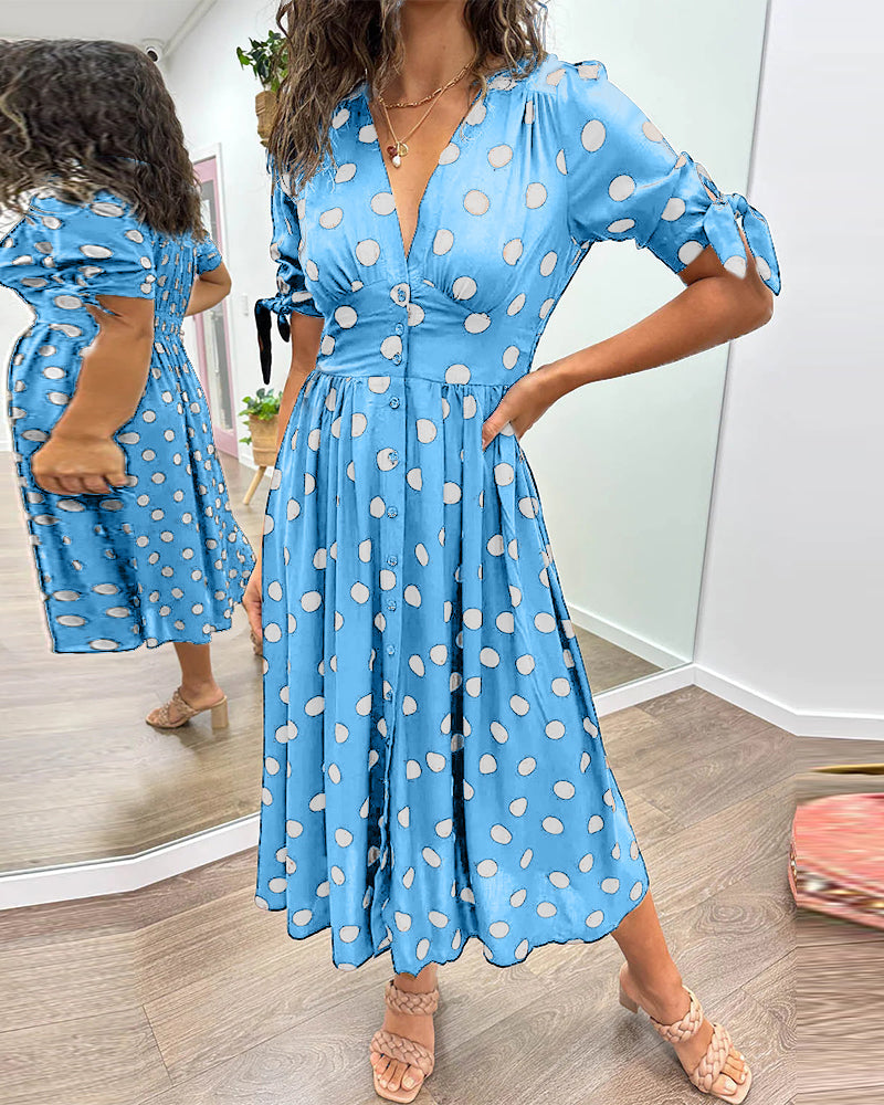 Hebeaia - Polka Dot V-Neck Dress
