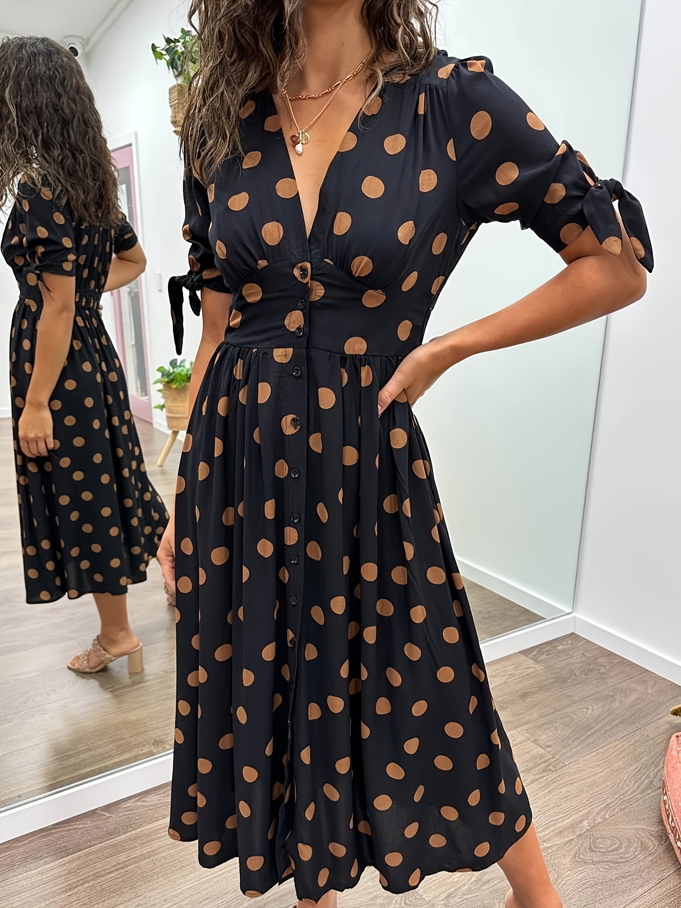 Hebeaia - Polka Dot V-Neck Dress