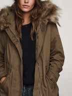Vintage Khaki Faux Fur Trim Cotton Parka Jacket