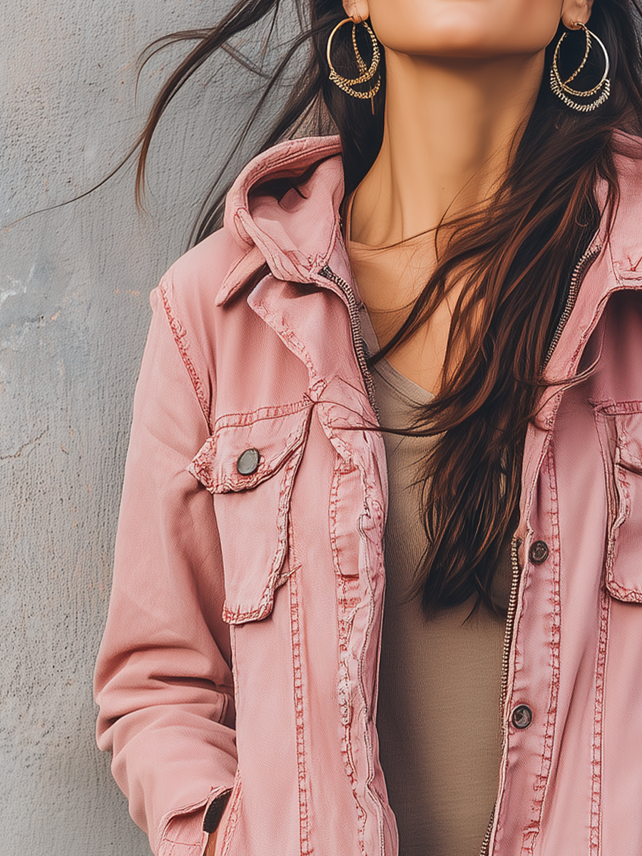 Vintage Hooded Washed Long-sleeved Denim Jacket