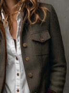 Vintage Herringbone Tweed Blazer With Velvet Trim