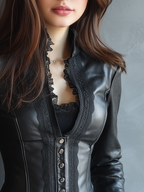 Vintage Lace Trim Long-sleeved Eco-friendly Leather Jacket