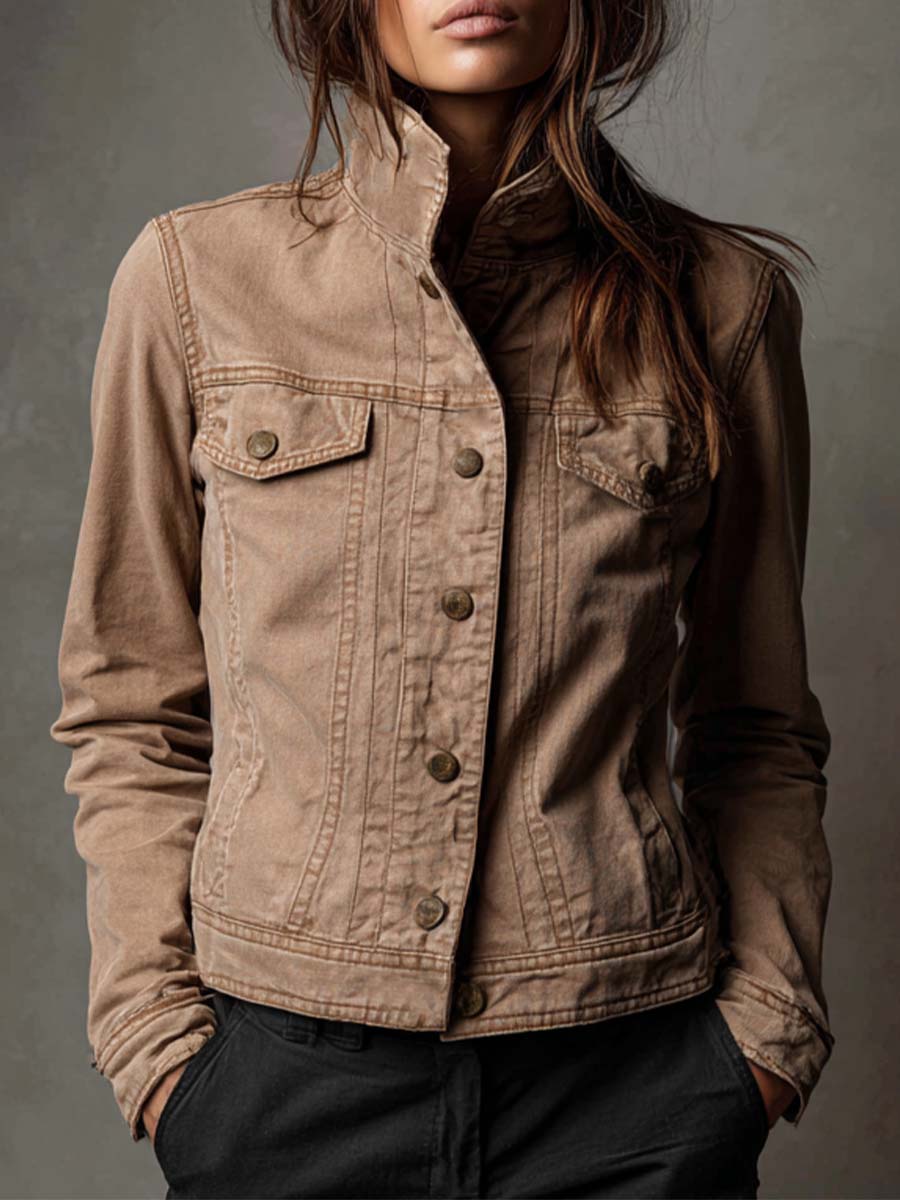 Vintage Washed Tan Denim Jacket