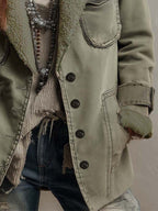Vintage Olive Green Sherpa-Lined Utility Jacket