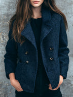 Classic Tailored Navy Blue Pinstripe Wool Double-Breasted Blazer