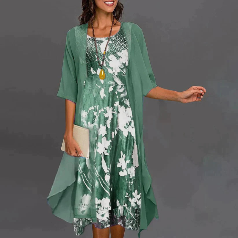 Clytie - Ladies dress with floral pattern and blazer