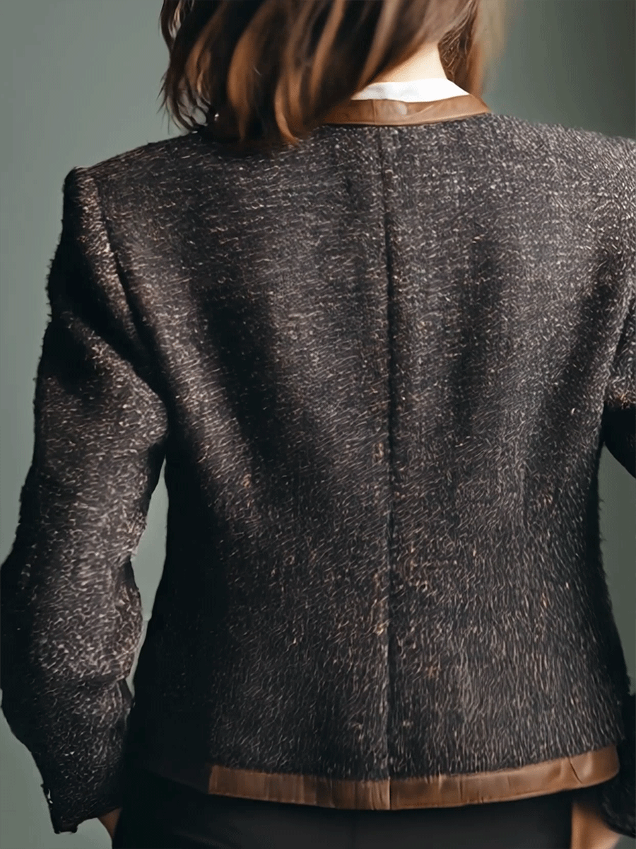 Classic Vintage Leather Trim Tweed Jacket