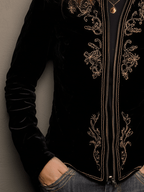Embroidered Velvet Zip Up Jacket