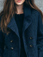 Classic Tailored Navy Blue Pinstripe Wool Double-Breasted Blazer