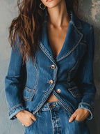 Vintage Blue Pinstripe Denim Fitted Blazer