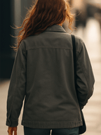 Casual Everyday Multi-Pocket Gray Denim Washed Work Jacket