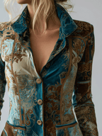 Vintage Baroque Velvet Teal And Gold Tapestry Print Jacket