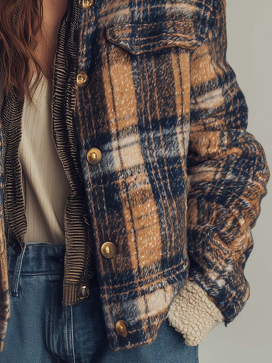 Vintage Plaid Sherpa-Lined Jacket