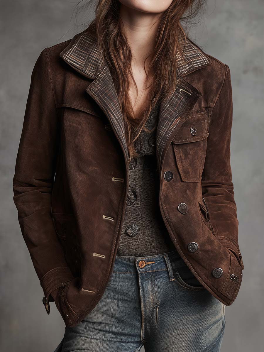 Vintage Brown Suede Military Jacket