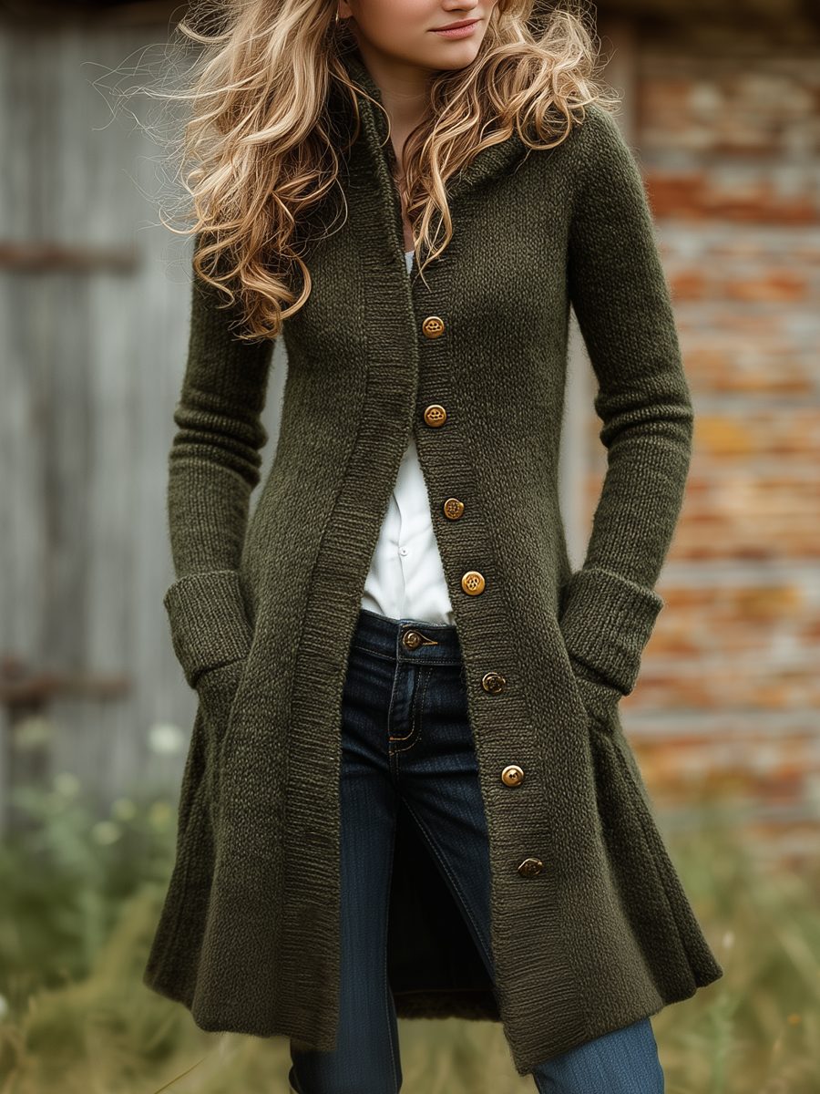 Vintage Stand Collar Slim-fit Knitted Jacket