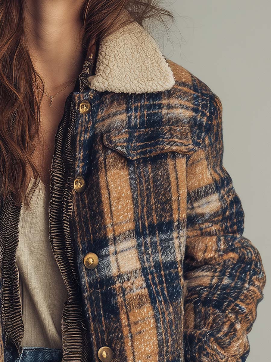 Vintage Plaid Sherpa-Lined Jacket