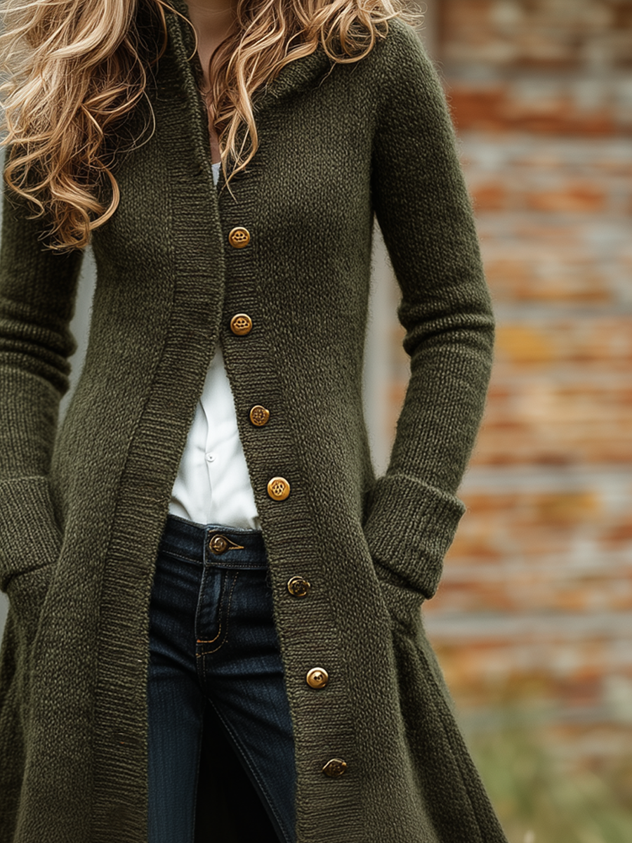 Vintage Stand Collar Slim-fit Knitted Jacket