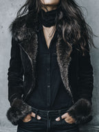 Vintage Black Eco Fluffy Lining And  MIcrosuede Jacket