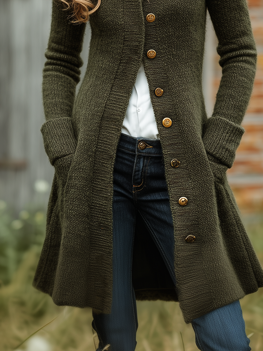 Vintage Stand Collar Slim-fit Knitted Jacket