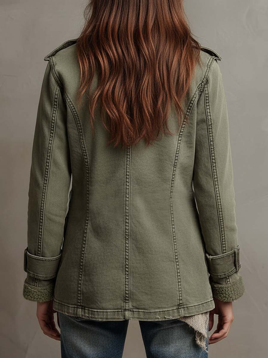 Vintage Olive Green Sherpa-Lined Utility Jacket