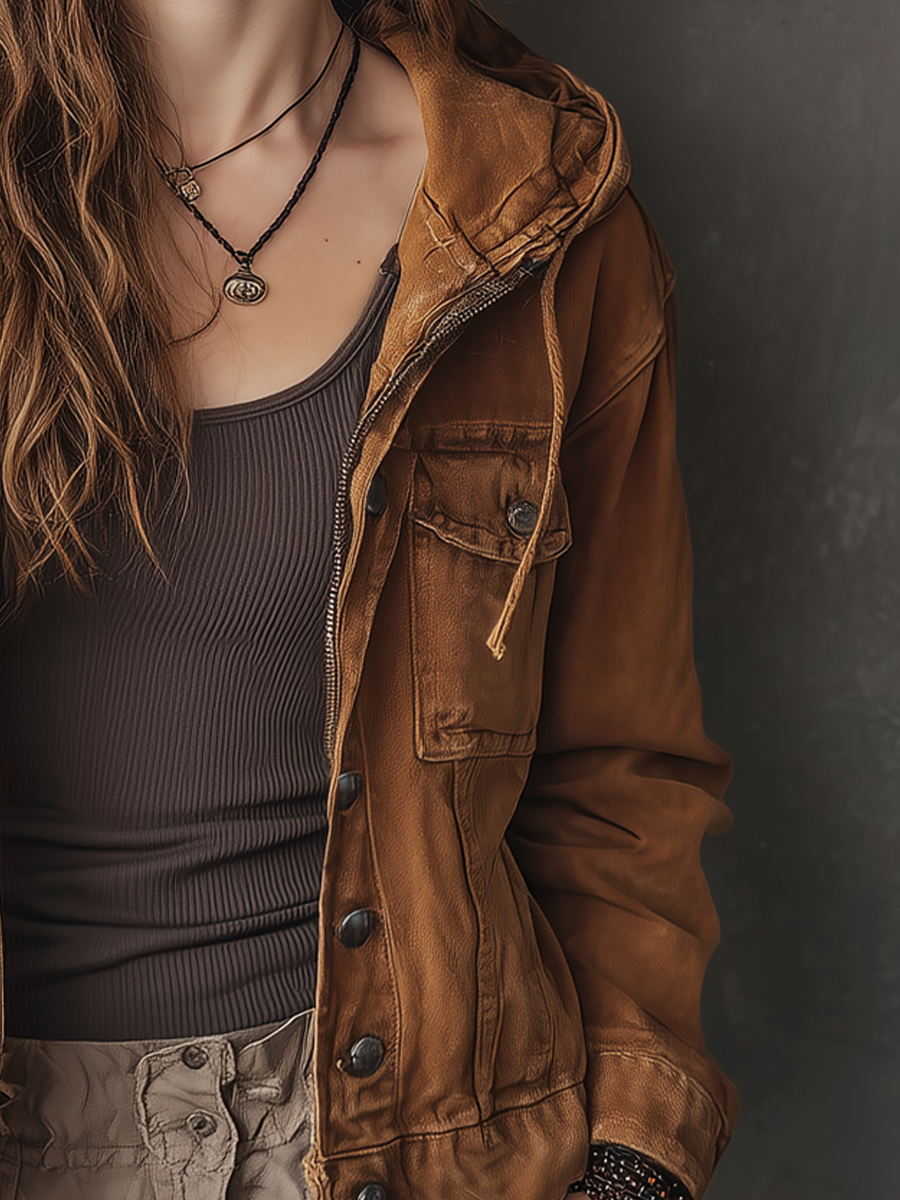 Vintage Washed Hooded Worker Jacket
