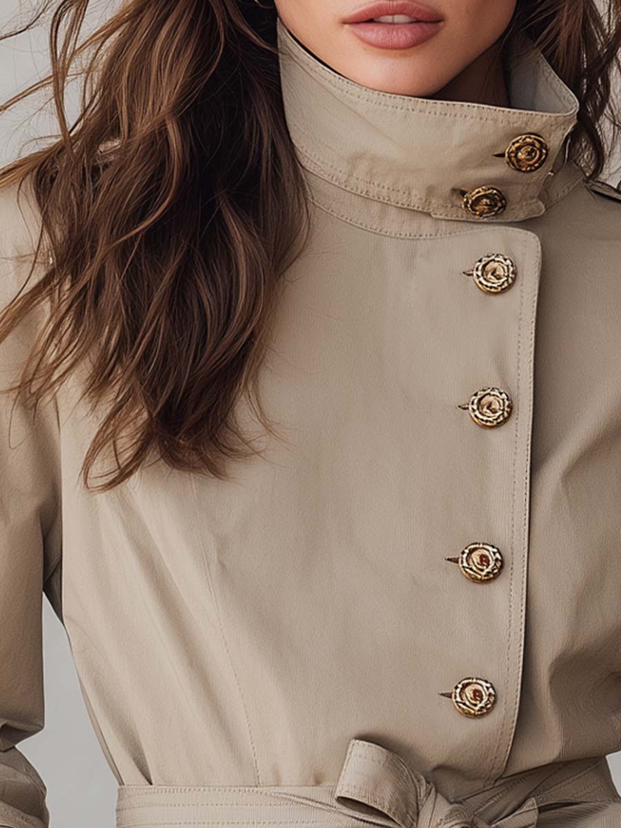 Vintage Khaki Belted Military-Inspired Jacket