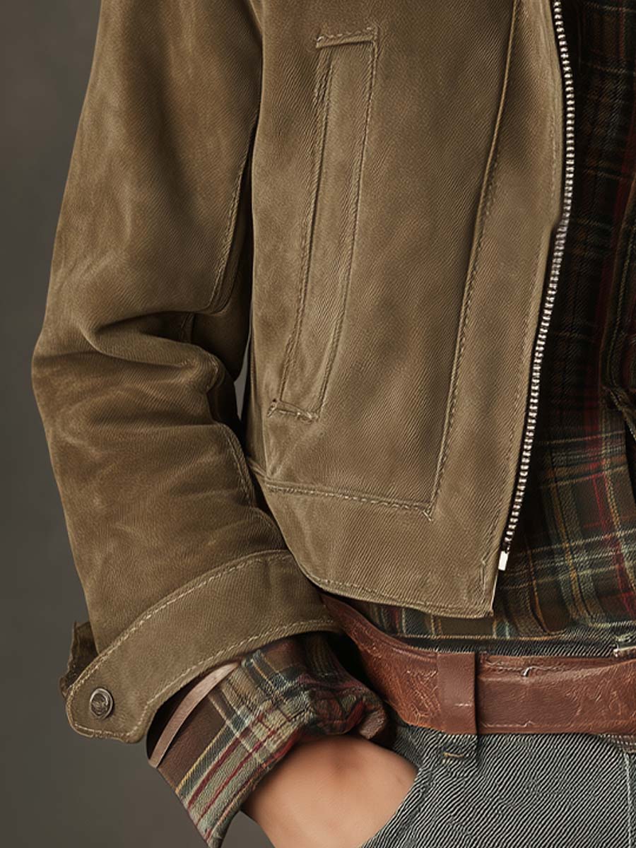 Vintage Olive Suede Cropped Jacket