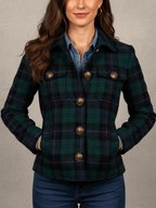Vintage Green And Navy Plaid Button Detailing Jacket