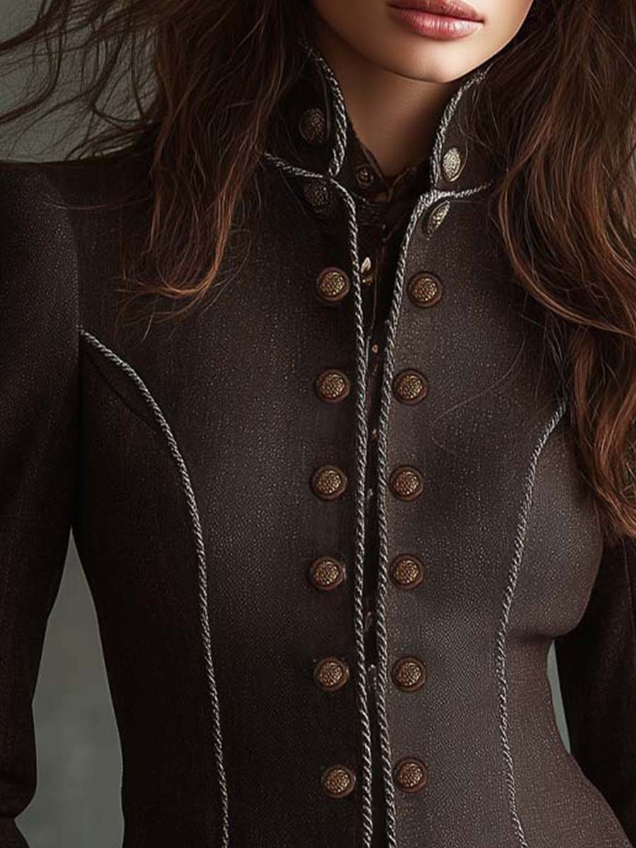 Vintage Military-Inspired Brown Fitted Jacket
