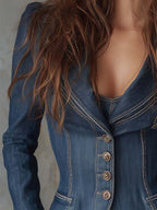 Vintage Indigo Denim Fitted Blazer