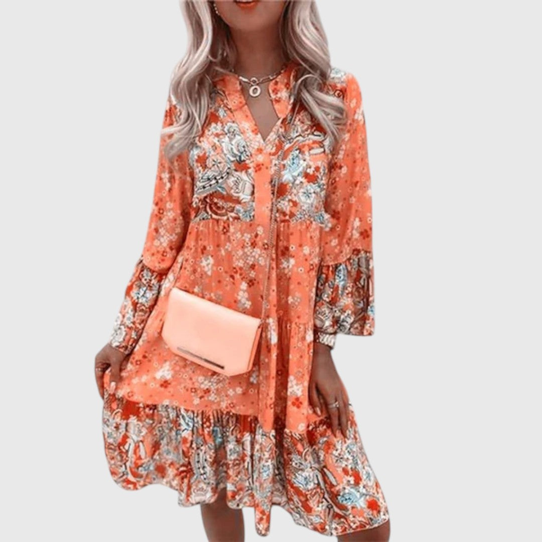 Autonoe - Women's midi dress with floral pattern