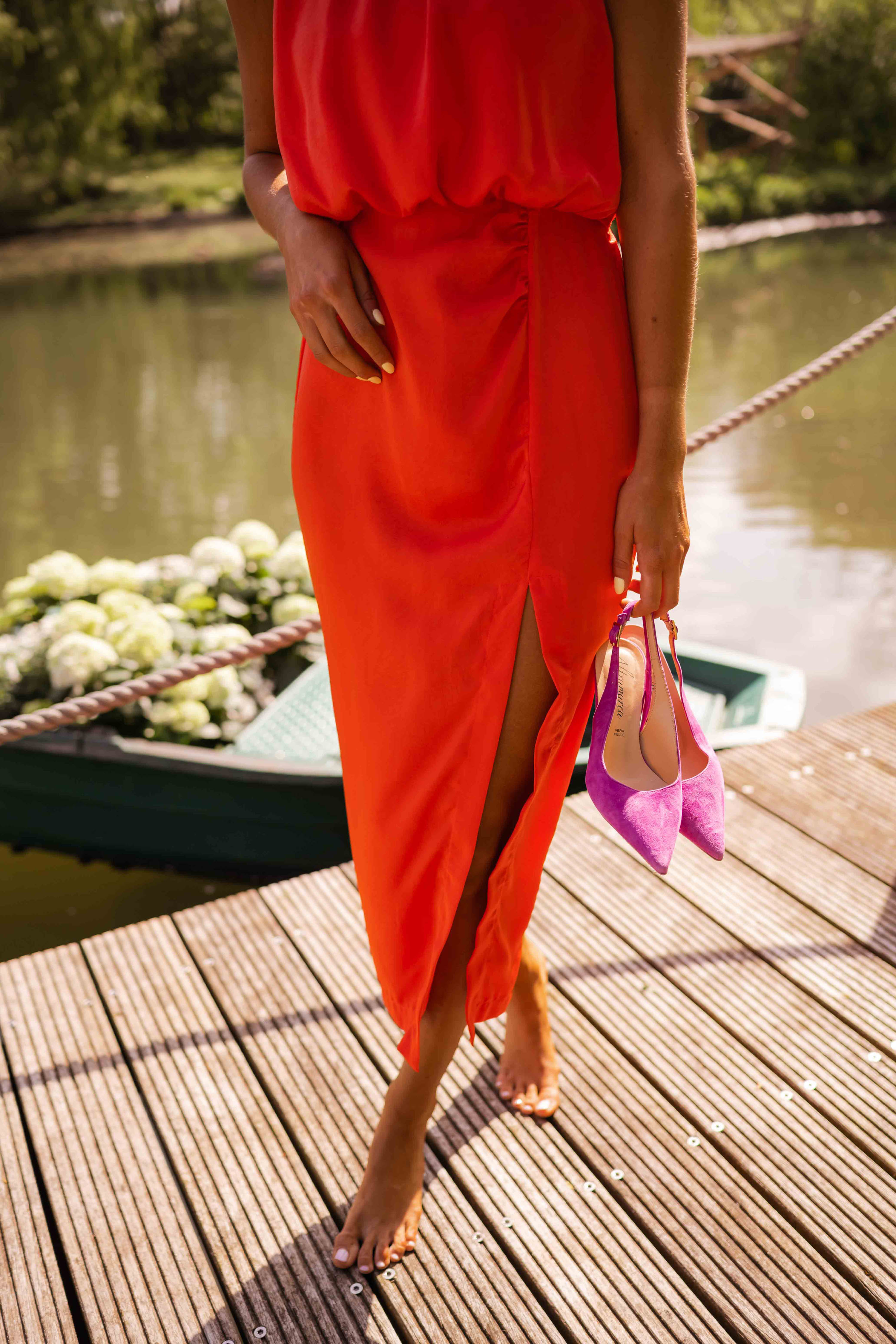 Chione - Halter Slit Midi Dress