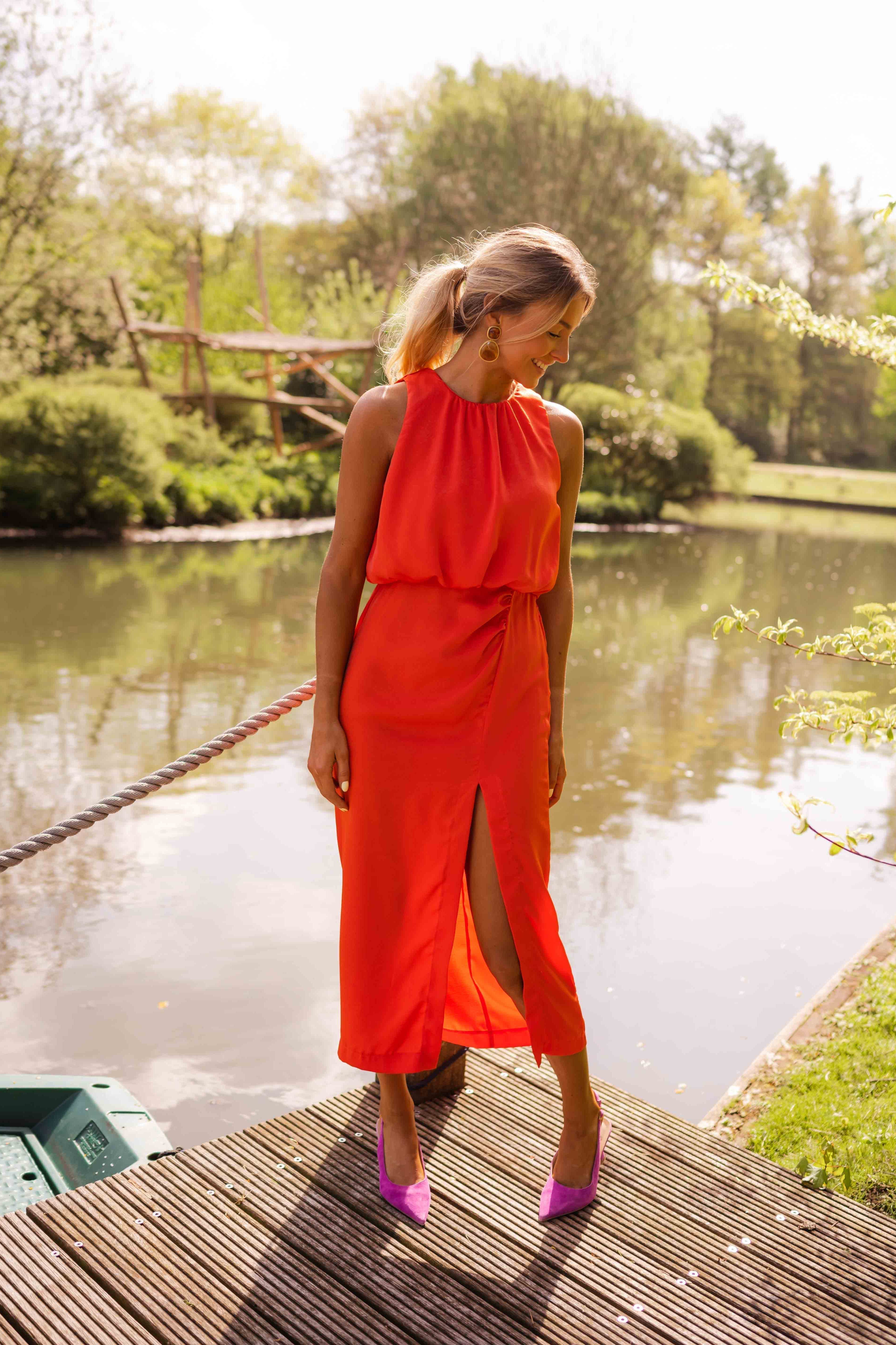 Chione - Halter Slit Midi Dress