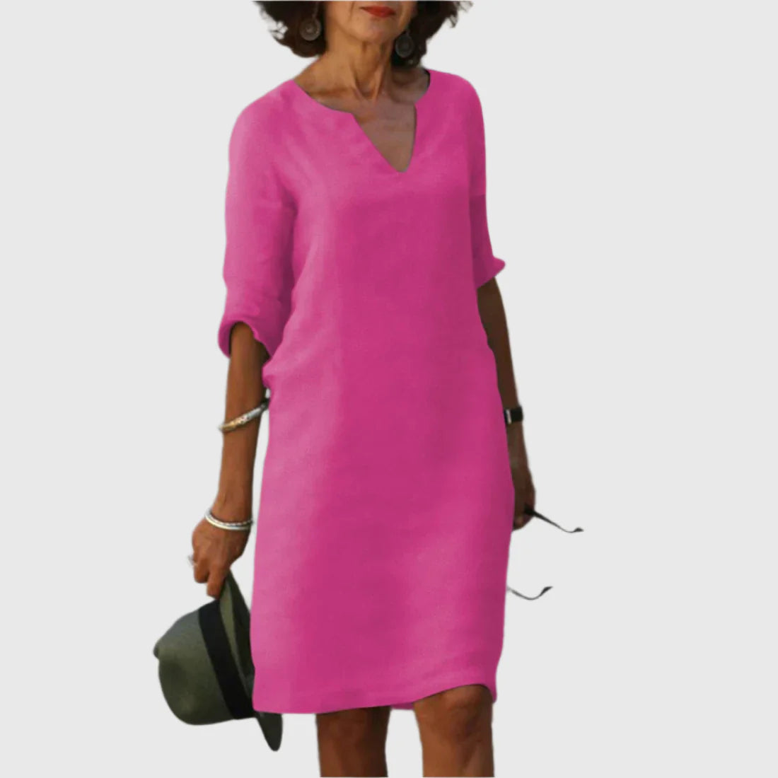 Metis - Mini dress with V neckline and 3/4 sleeves