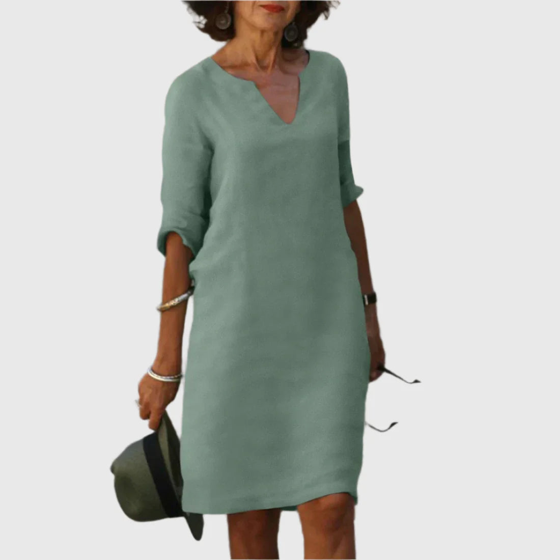 Metis - Mini dress with V neckline and 3/4 sleeves